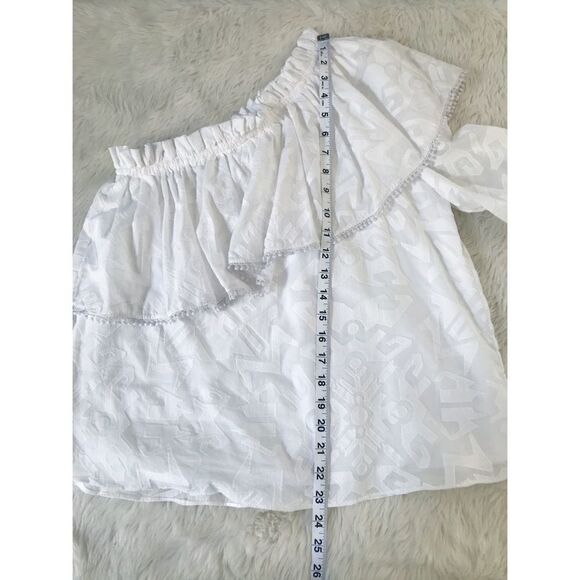 PARKER White One Shoulder Top Blouse Cotton Long Sleeve Ruffle Tassel XS New - Picture 14 of 16